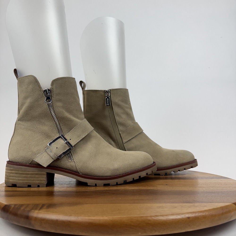 New Womens Blondo Kiana Beige Suede Waterproof Heeled Ankle‎ Boots Size 9.5 M
